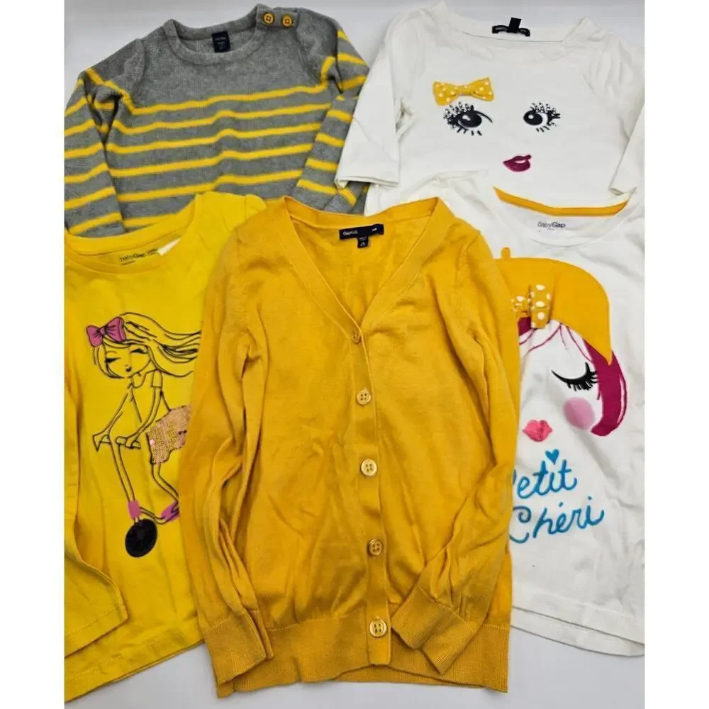 5 Piece Gap Girl's 4/5 Yellow French Tops/Sweater/Dress Lot